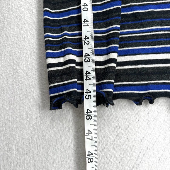 ENZA COSTA Dress Womens Medium Black Blue White Striped Long Sleeve V-neck Midi - Picture 13 of 13
